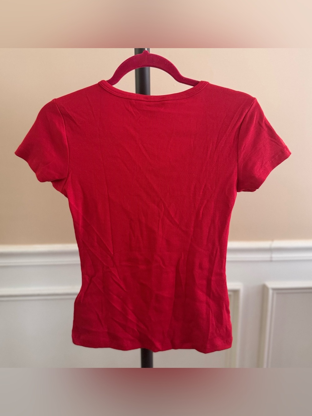 Denise Ribbed Cotton Red Top Size M - Picture 3 of 6